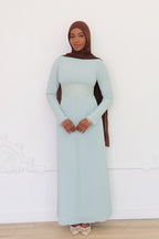 Amina Triangular Lace-Inset Maxi Gown-Blue