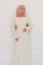 Amina Triangular Lace-Inset Maxi Gown-Apricot