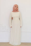 Amina Triangular Lace-Inset Maxi Gown-Apricot