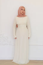 Amina Triangular Lace-Inset Maxi Gown-Apricot