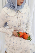 Nour Floral Embroidery Patch-Pocket Dress-Blue