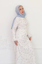 Nour Floral Embroidery Patch-Pocket Dress-Blue