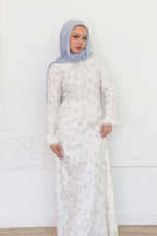 Nour Floral Embroidery Patch-Pocket Dress-Blue