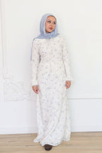 Nour Floral Embroidery Patch-Pocket Dress-Blue