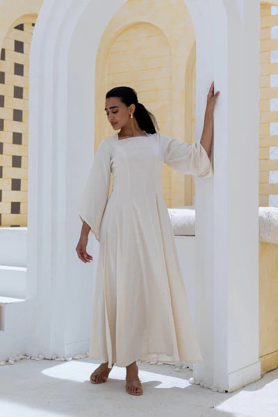 Lina Architectural Square-Neck Jacquard Gown