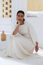 Lina Architectural Square-Neck Jacquard Gown
