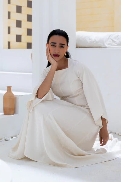 Lina Architectural Square-Neck Jacquard Gown