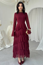 Layla Tiered Ruffle Flare Sleeve Maxi Dress-Red
