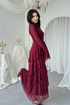Layla Tiered Ruffle Flare Sleeve Maxi Dress-Red