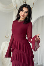 Layla Tiered Ruffle Flare Sleeve Maxi Dress-Red