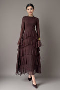 Layla Tiered Ruffle Flare Sleeve Maxi Dress-Brown