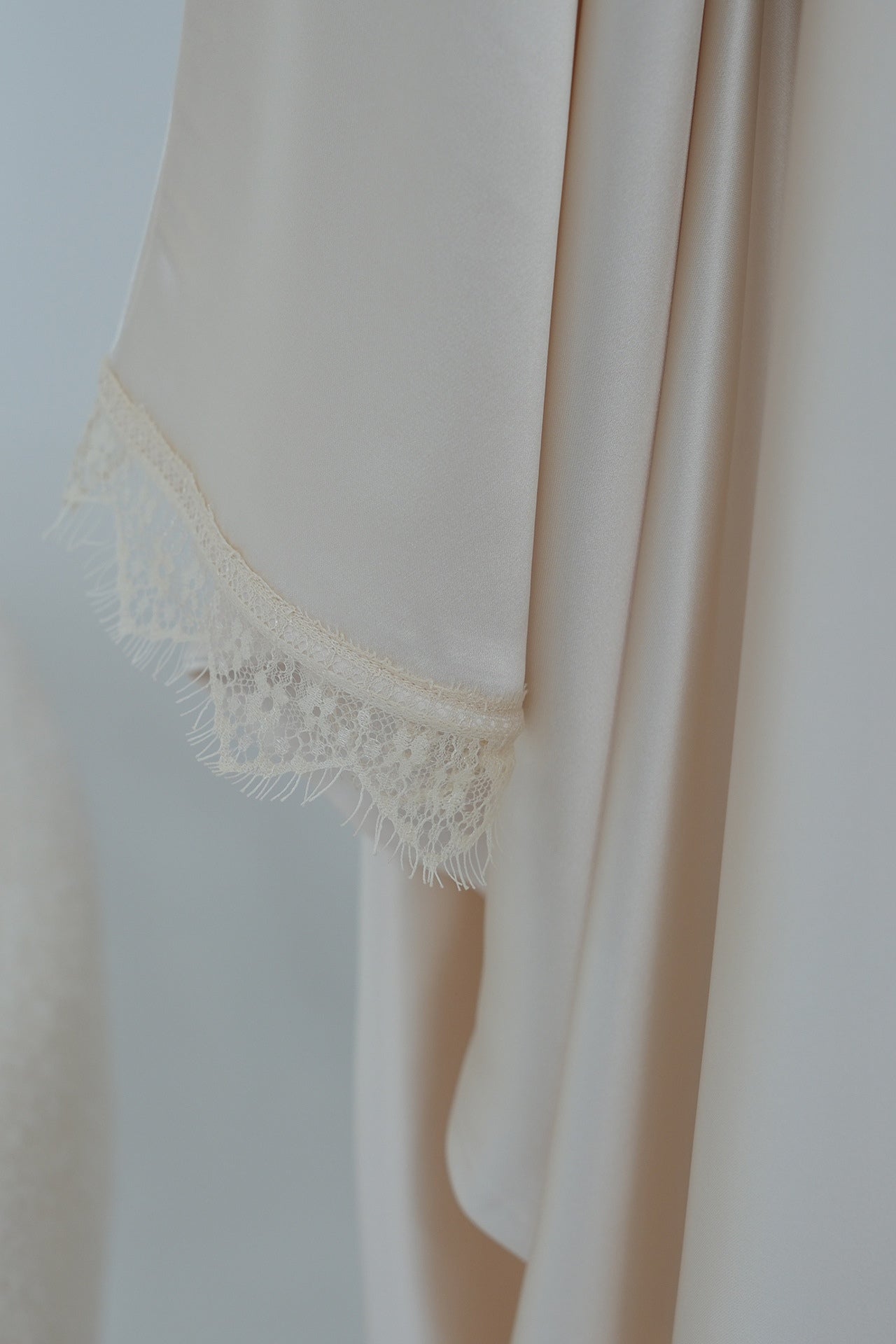 Sara Lace Trim Batwing Satin Abaya-Apricot
