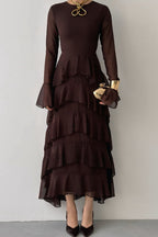 Layla Tiered Ruffle Flare Sleeve Maxi Dress-Brown