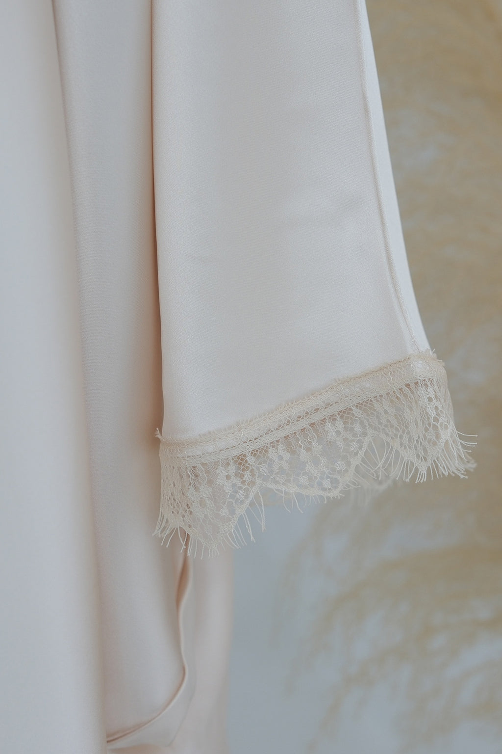 Sara Lace Trim Batwing Satin Abaya-Apricot