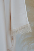 Sara Lace Trim Batwing Satin Abaya-Apricot