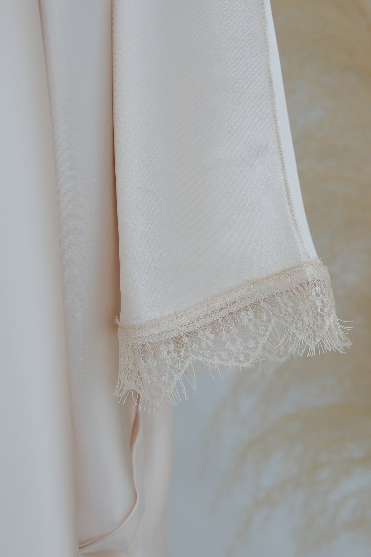 Sara Lace Trim Batwing Satin Abaya-Apricot