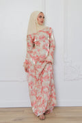 Salma Asymmetric Ruffle-Trim Floral Maxi-Pink