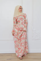 Salma Asymmetric Ruffle-Trim Floral Maxi-Pink