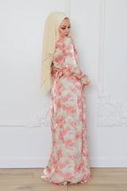 Salma Asymmetric Ruffle-Trim Floral Maxi-Pink