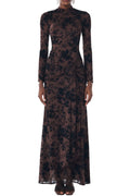 Vera Velvet Floral Twist Waist Maxi Dress-Coffee