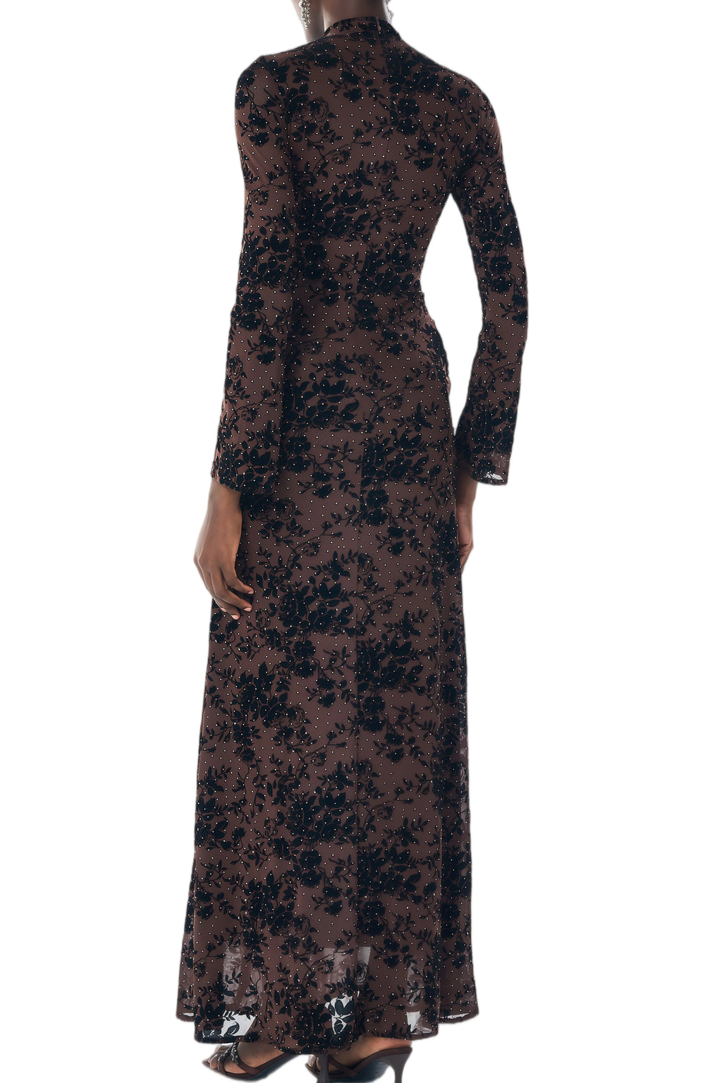 Vera Velvet Floral Twist Waist Maxi Dress-Coffee