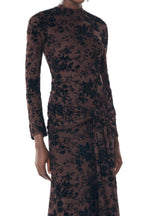 Vera Velvet Floral Twist Waist Maxi Dress-Coffee