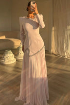 Emily Rhinestone Pleated Maxi Dress-Pink