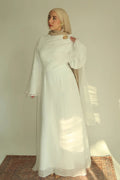 Airy Crinkled Chiffon Modest Dress-White