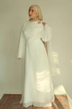 Airy Crinkled Chiffon Modest Dress-White