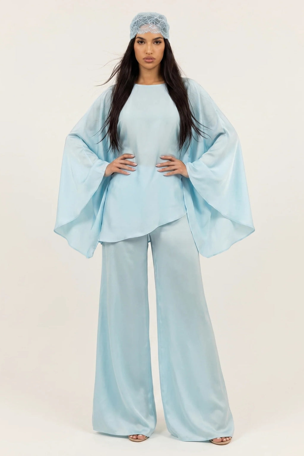 Sarah Cape Sleeve Pant Set-Blue