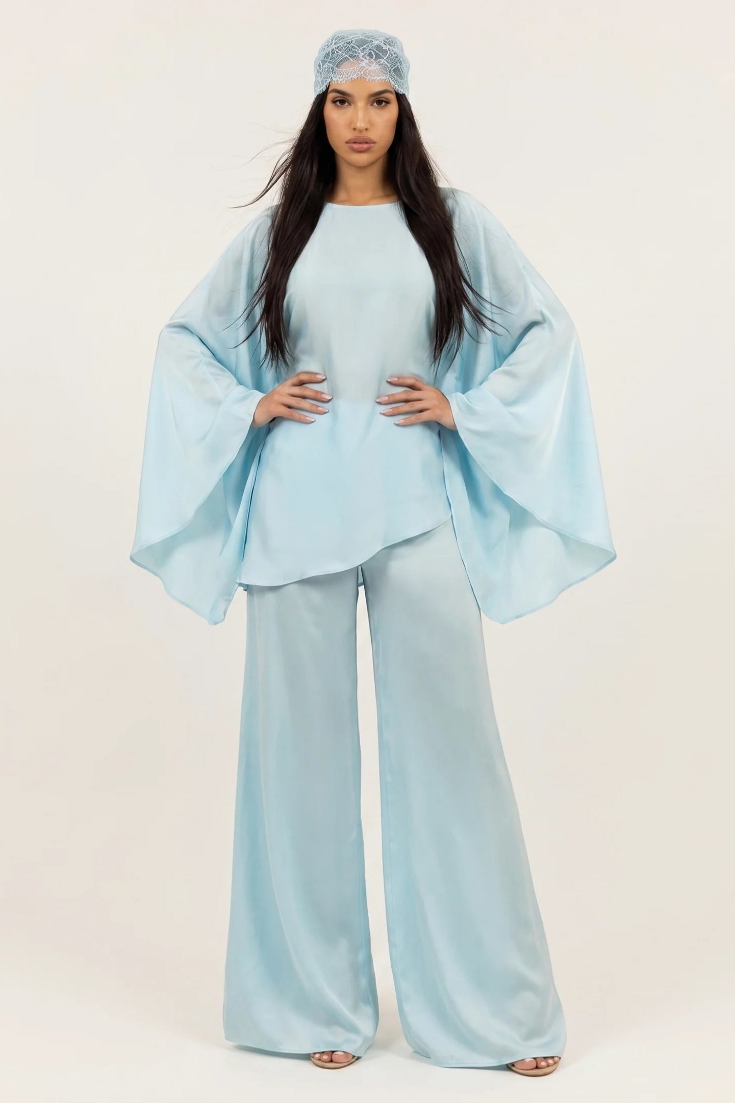 Sarah Cape Sleeve Pant Set-Blue