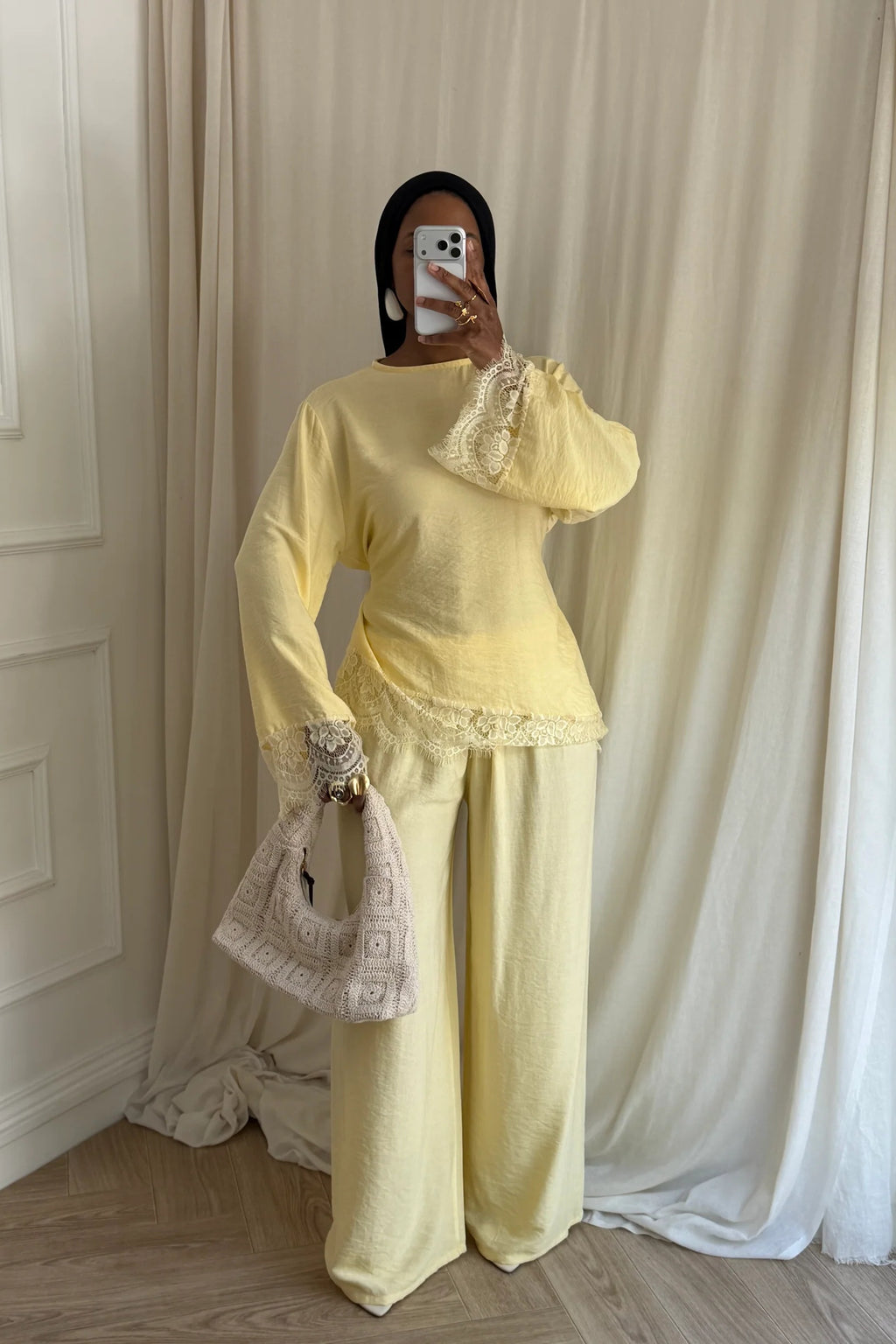 Amara Lace Trim Blouse Trousers Set