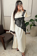 Asymmetric Lace-Trimmed Maxi Dress-Apricot