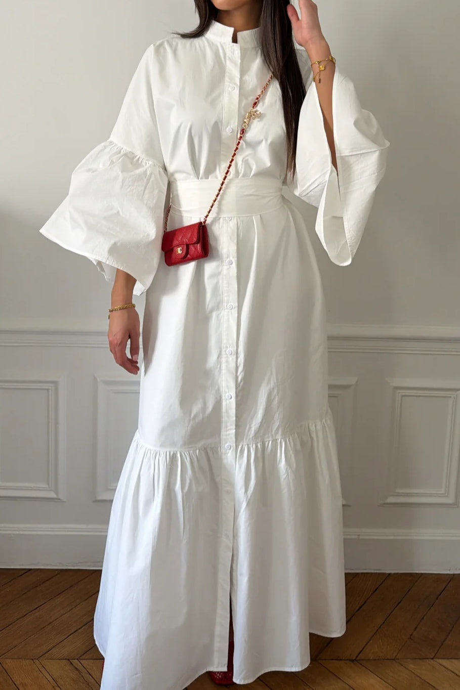 Elena Flared Sleeve Button Maxi Dress