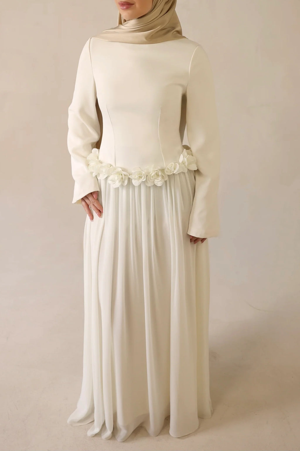 Embroidered Floral Texture Dress-White