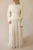 Embroidered Floral Texture Dress-White