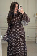 Bella Polka Dot Asymmetrical Maxi Dress-Brown