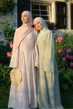 Zoe Draped Shoulder Textured Abaya-Apricot