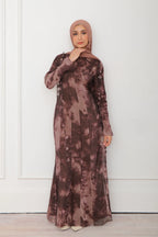Zahra Checkered-Texture Botanical Maxi-Brown