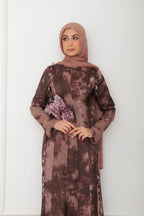Zahra Checkered-Texture Botanical Maxi-Brown