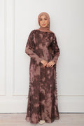 Zahra Checkered-Texture Botanical Maxi-Brown