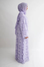 Hand-Beaded Floral Mesh Abaya Two-Piece Set-Purple
