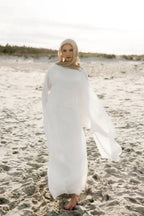 Airy Crinkled Chiffon Modest Dress-White