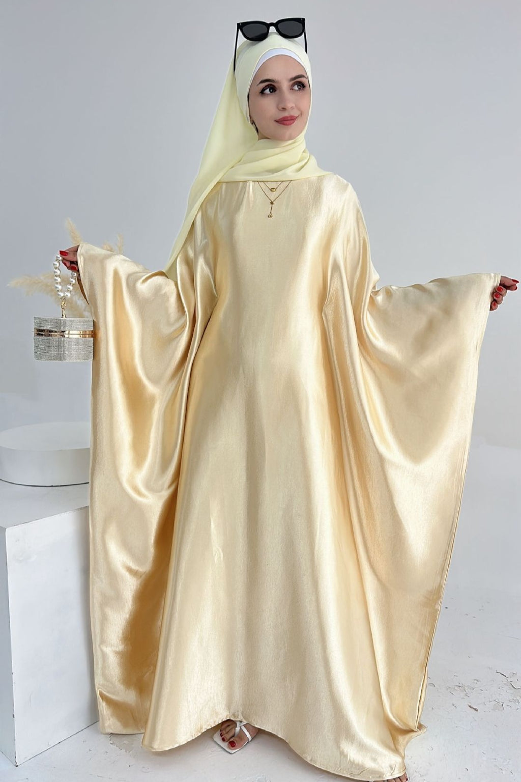 Serena Glossy Satin Wide Sleeve Abaya