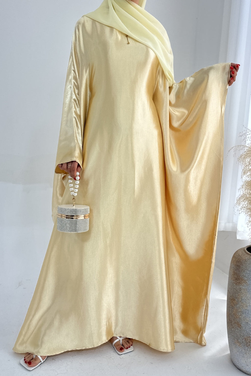 Serena Glossy Satin Wide Sleeve Abaya