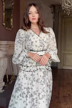 Lila Butterfly Print Tiered Maxi Dress