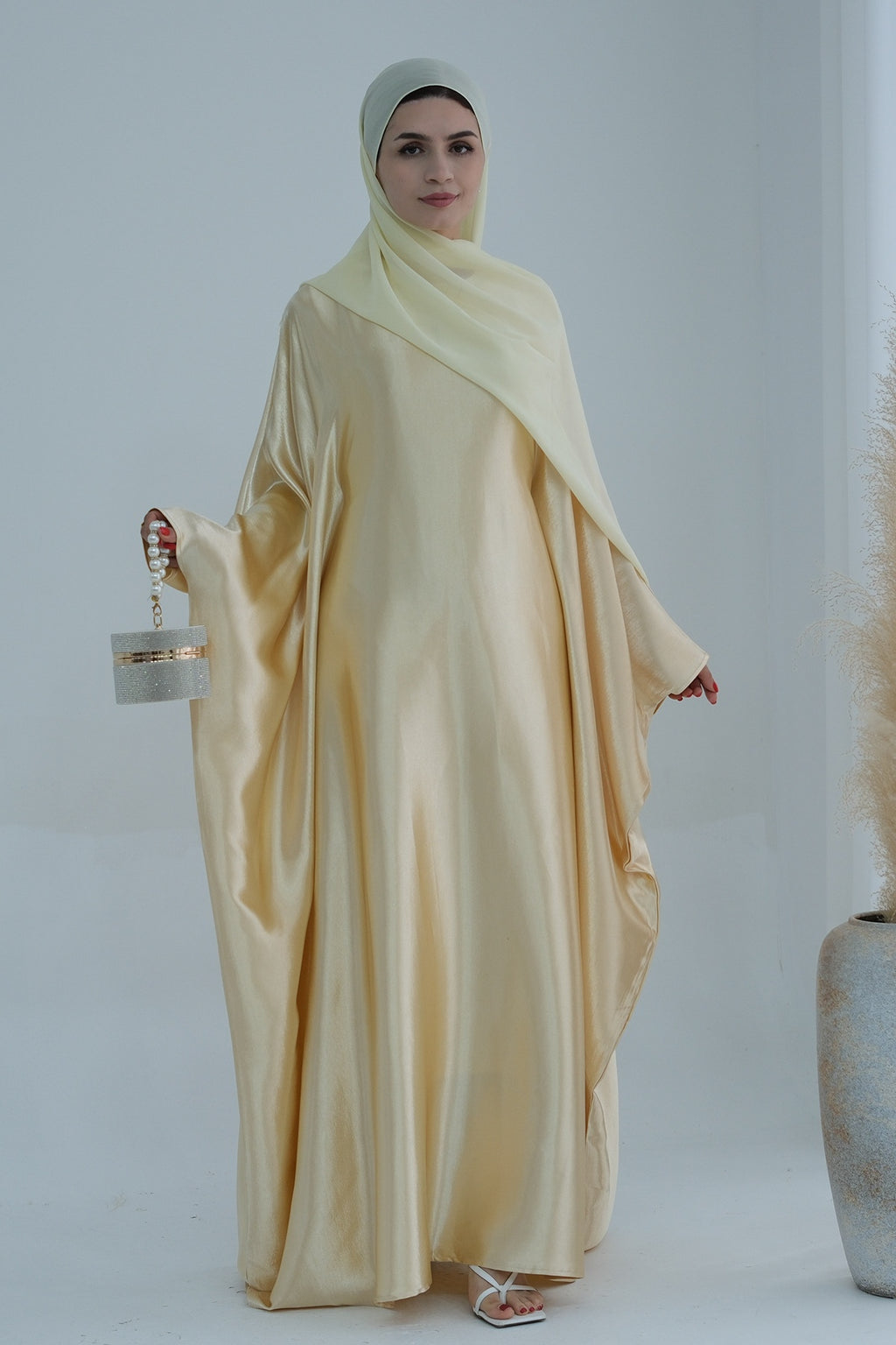 Serena Glossy Satin Wide Sleeve Abaya