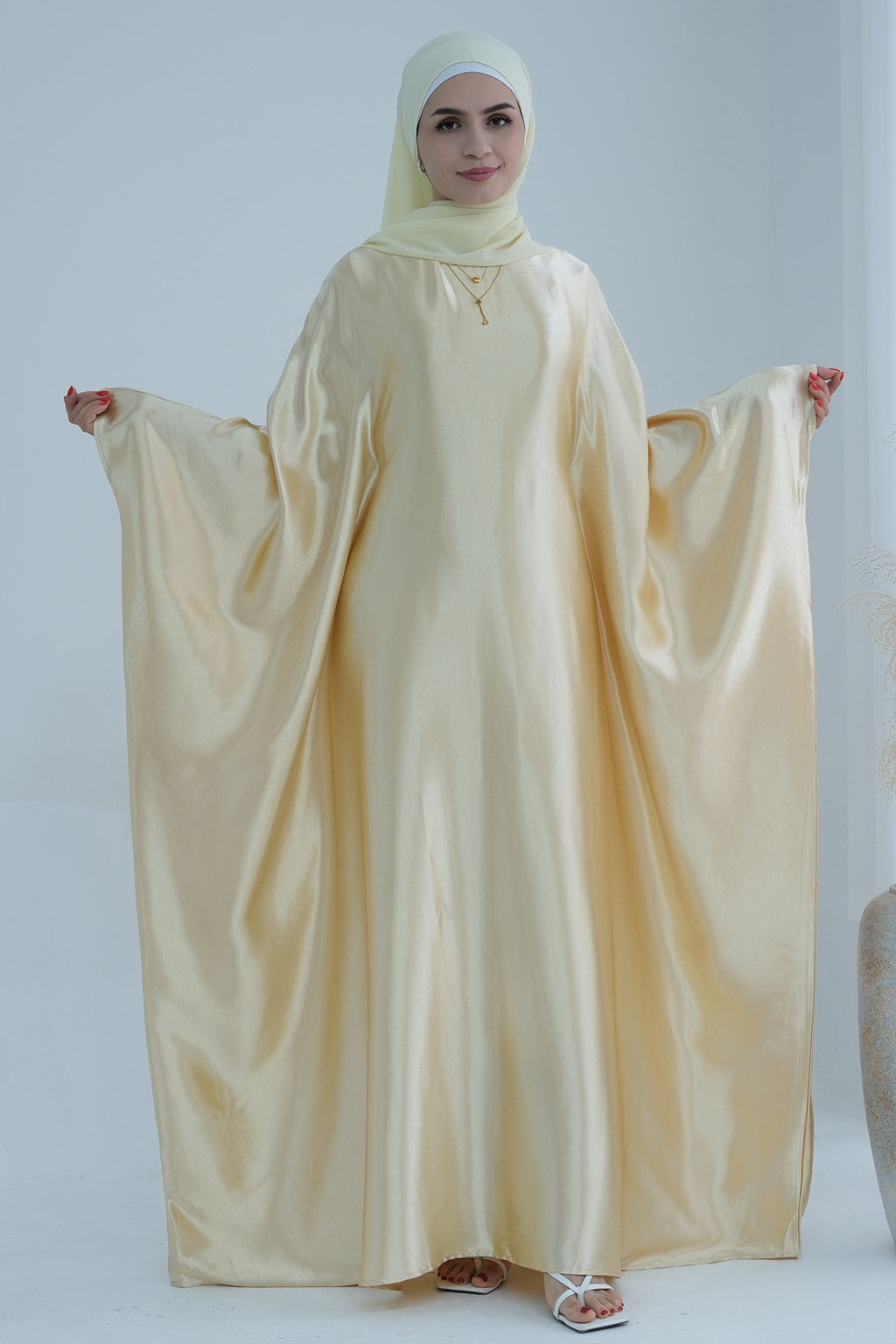 Serena Glossy Satin Wide Sleeve Abaya