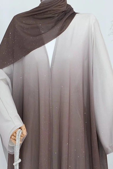 Marissa Sparkly Gradient Abaya With Hijab-Coffee
