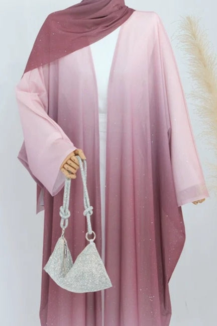 Marissa Sparkly Gradient Abaya With Hijab-Pink